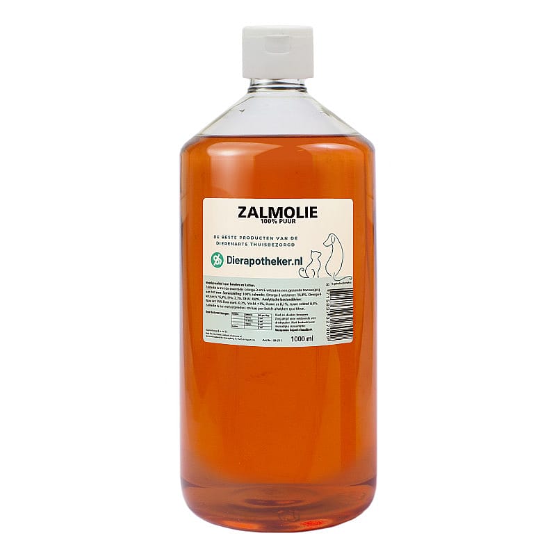 orange vloeistof, zalmolie, 1000 ml, dierapotheek, fles met dop