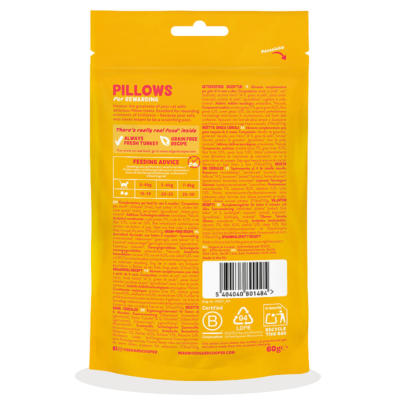 Edgard & Cooper Pillows Kattensnacks 60 gram Kalkoen