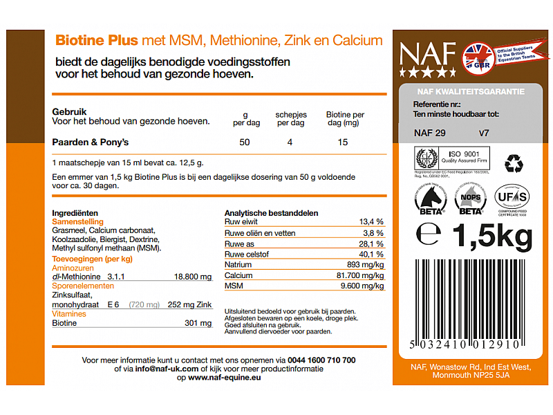 NAF Biotine Plus – Supplement voor hoefgezondheid bij paarden 1.5 kg