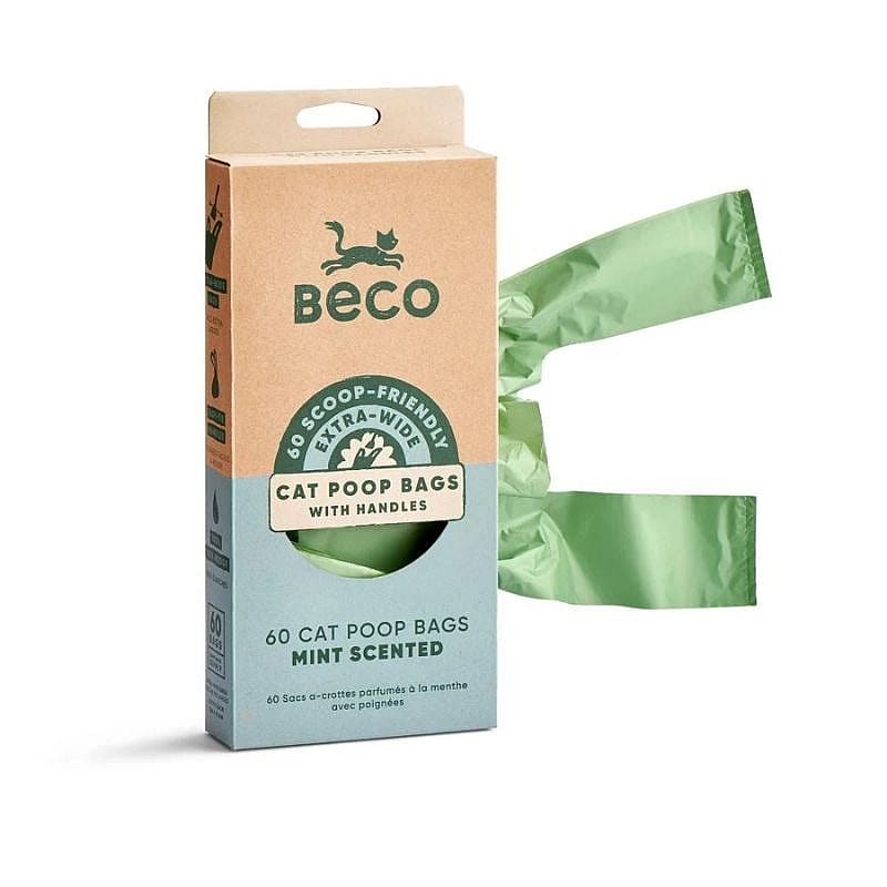kattenpoepzakjes, scoops, mint geur, 60 stuks, praktisch handvat