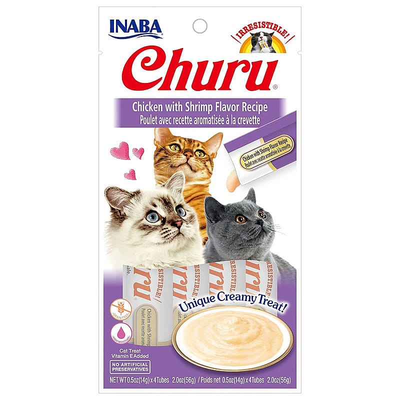 Churu Vloeibare Snacks Kat 4 stuks Kip en Garnaal