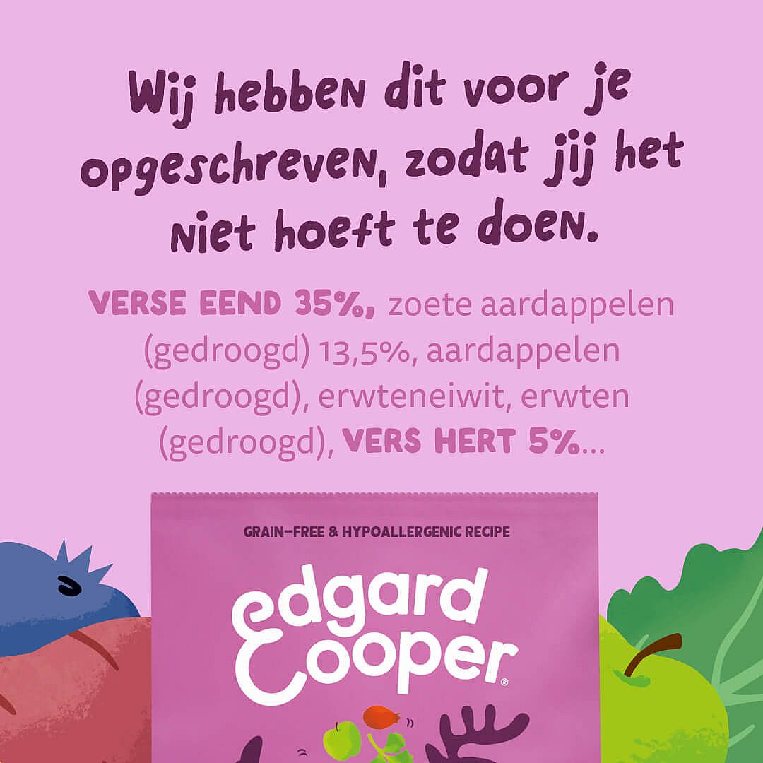 pink verpakking, edgard copper, grain-free, hypoallergene, fruit afbeeldingen