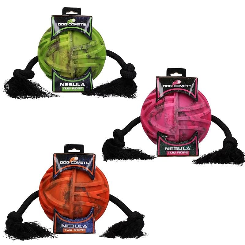 dog toy, tug rope, ball toy, nebulа, bright colors