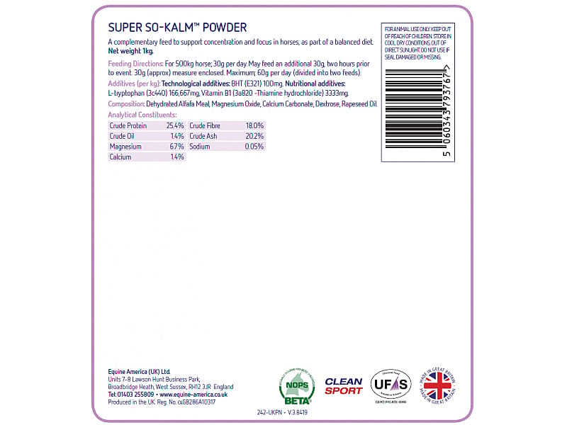 Equine America Super So Kalm Powder Paard 1 kg