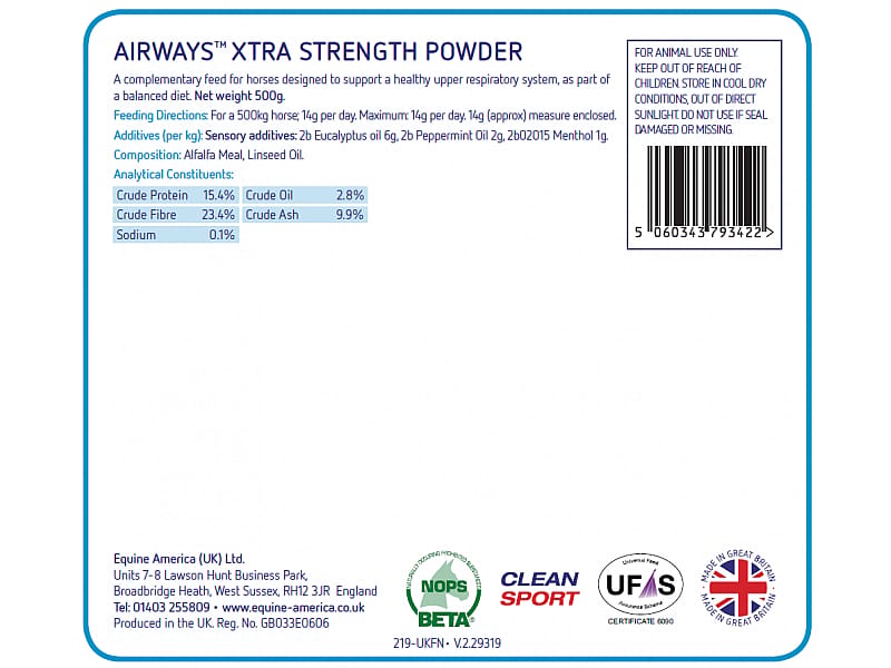 Equine America Airways Xtra Strength Powder Paard 500 gram