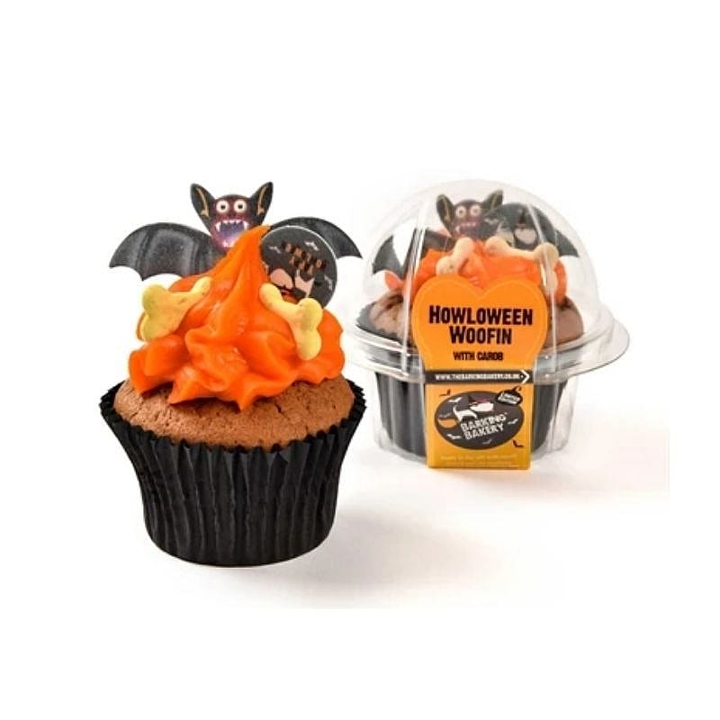 cupcake, halloween, orange frosting, bat decorations, gift pack