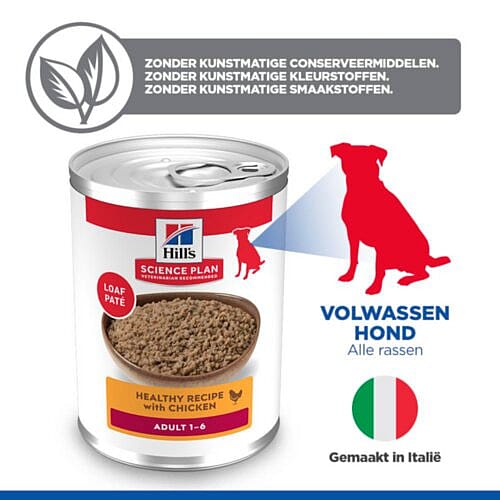 hondenvoer, blikvoer, adult 1-6, met kip, Made in Italy