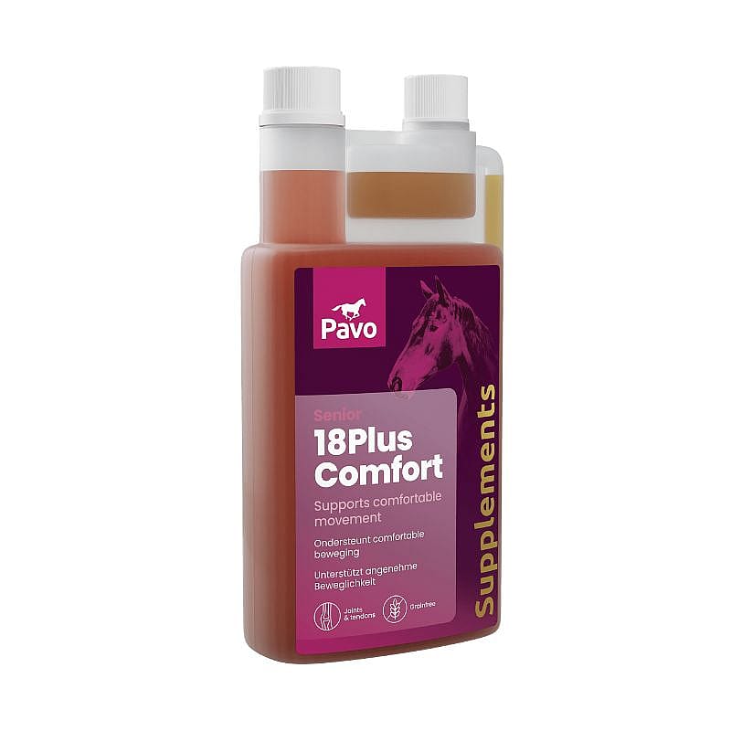 paardensupplement, 18pluscomfort, gewrichten, vloeibaar supplement, dubbelvoudig fles