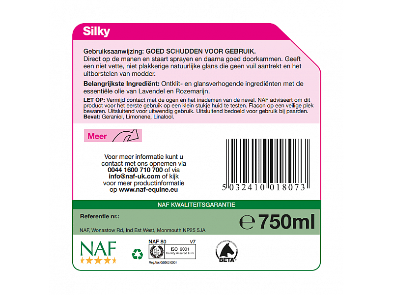 NAF Silky Mane en Tail D-Tangler – Luxe Ontklitspray voor Manen en Staart 750 ml