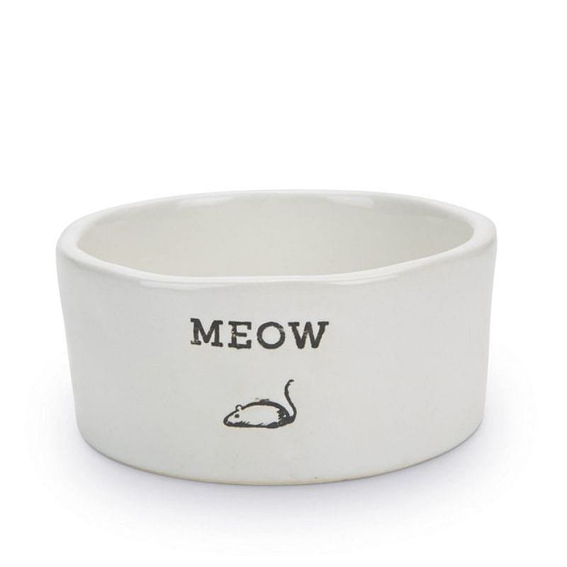 porselein, kattenbakje, meow, witte schaal, dierenpatroon