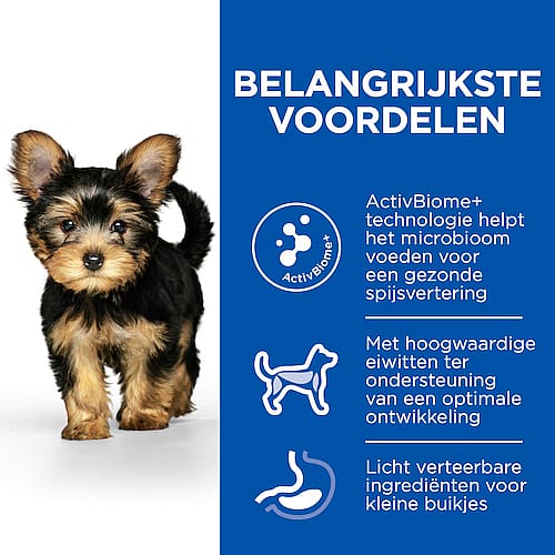 Hills-SciencePlan-Dog-PerfectDigestion-SmallenMini-Voordelen Datumvoordeel (op=op) Hill's Science Plan Perfect Digestion Small & Mini Puppyvoer Kip & Rijst 3 kg