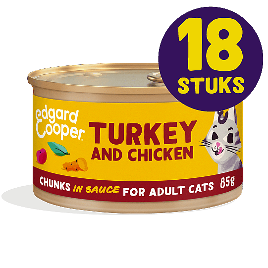 Edgard & Cooper Blikjes Kalkoen en Kip Chunks Adult Kat 18 x 85 gram