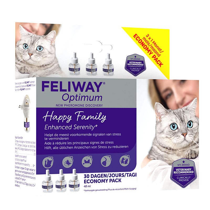 Feliway Optimum:  Kattenkalmering - Stress Vermindering - Optimum Navulling 3 x 48 ml