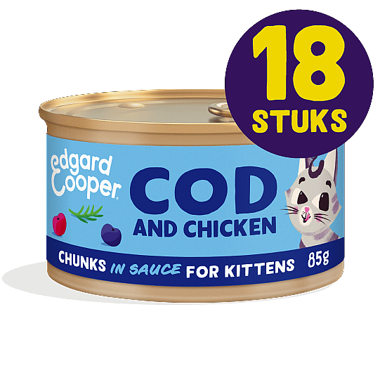 Edgard & Cooper Blikjes Kabeljauw en Kip Chunks Kitten 18 x 85 gram