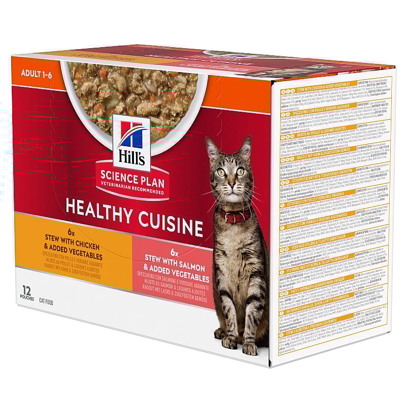 Datumvoordeel (op=op) Hill's Science Plan Healthy Cuisine Adult Kattenvoer Stoofpotje Kip Zalm 12 x 80 gram