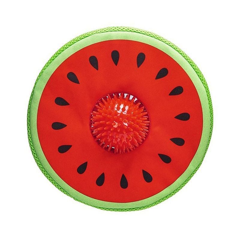 watermelon toy, rubber ball, textured center, green edge, pet toy