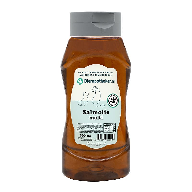 Dierapotheker Zalmolie Multi – Omega 3-6-9 met vitaminen voor hond en kat 500 ml