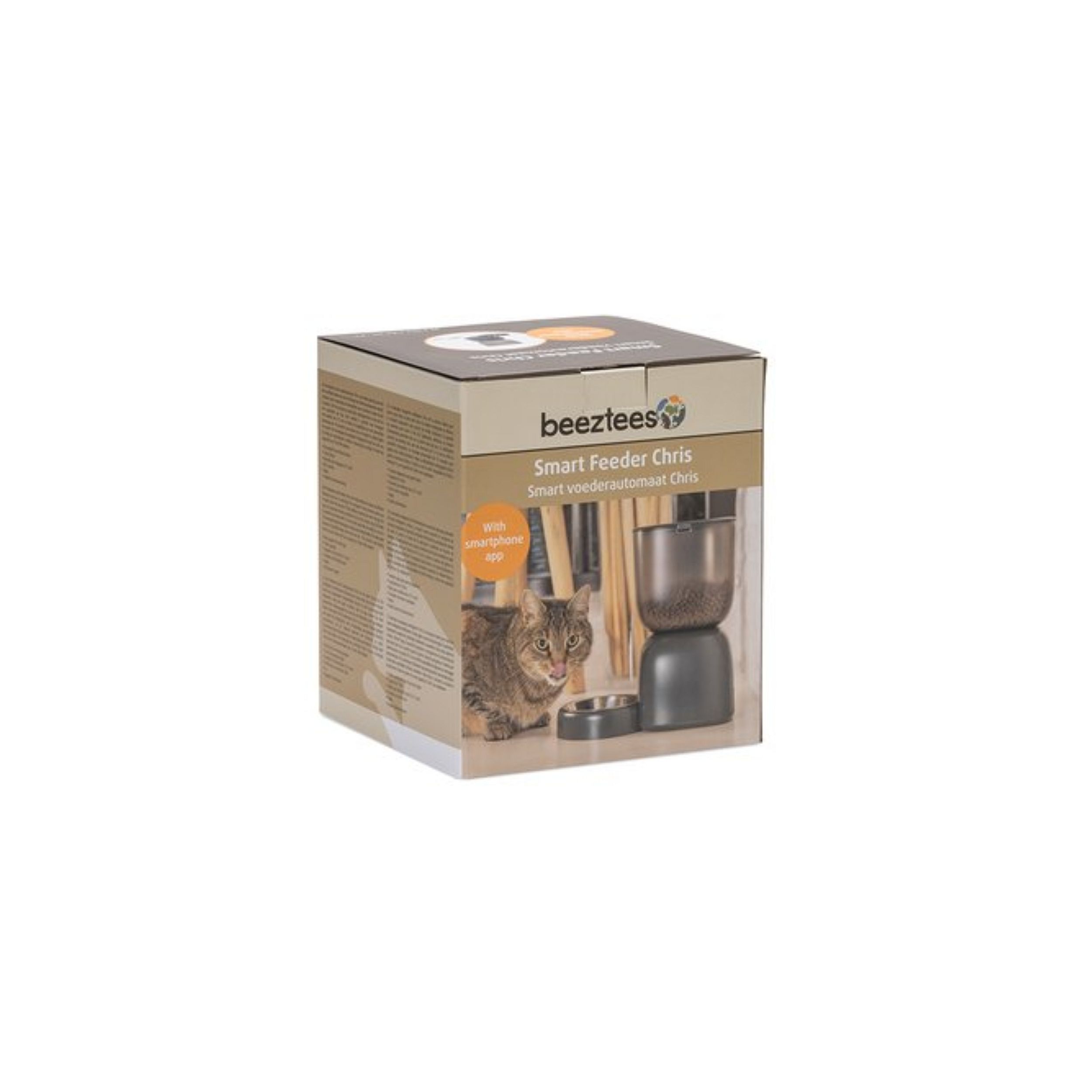 kattenvoer, smart feeder, voedersysteem, cilindermaat, beige/bruine verpakking