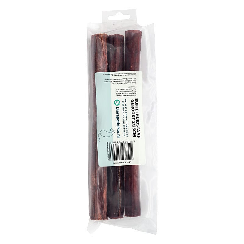 Dierapotheker Buffelhuidstaaf Gerookt 25 cm Hond 3 stuks
