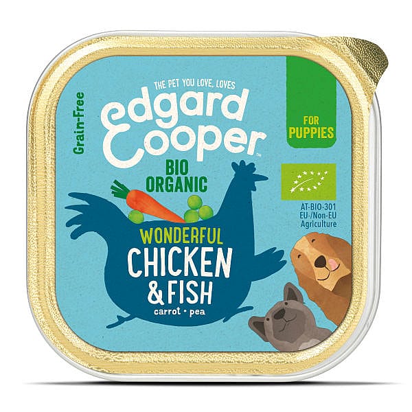 Edgard & Cooper Puppyvoer Biologisch Kuipjes Kip en Vis 17 x 100 gram