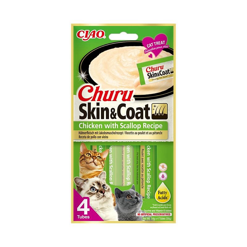 Churu Skin & Coat Vloeibare Snacks 4 stuks Kip en Sint-Jacobsschelp