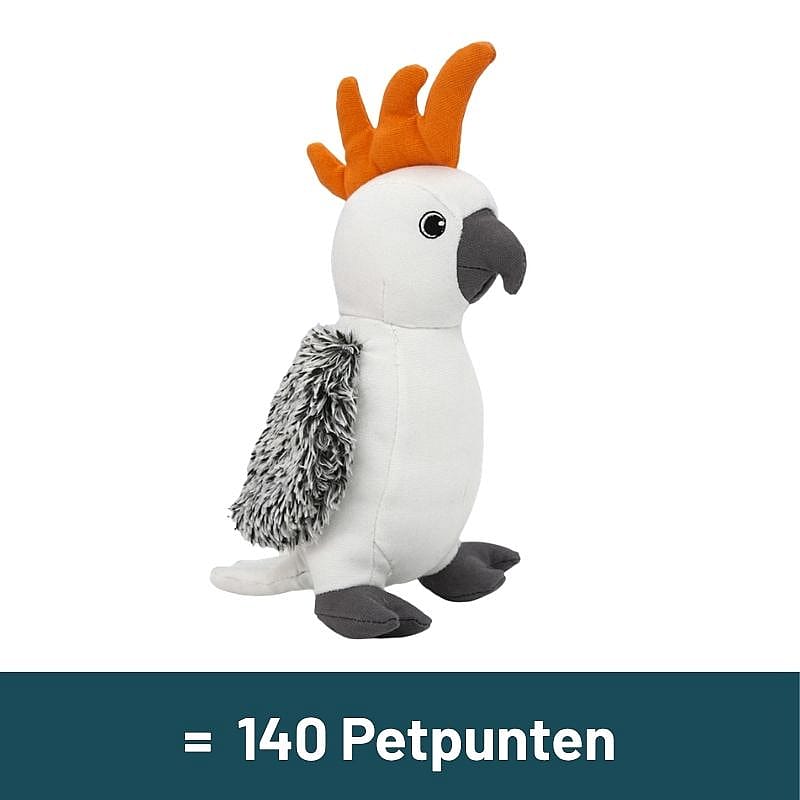 plush toy, cockatoo, parrot, white body, orange crest