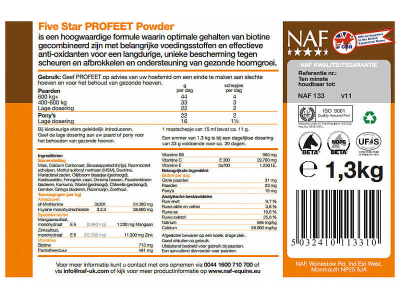 NAF ProFeet Powder – Supplement voor gezonde hoeven bij paarden 1.3 kg