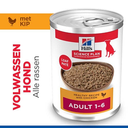 canned food, dog food, adult 1-6, kip chicken, kibble texture