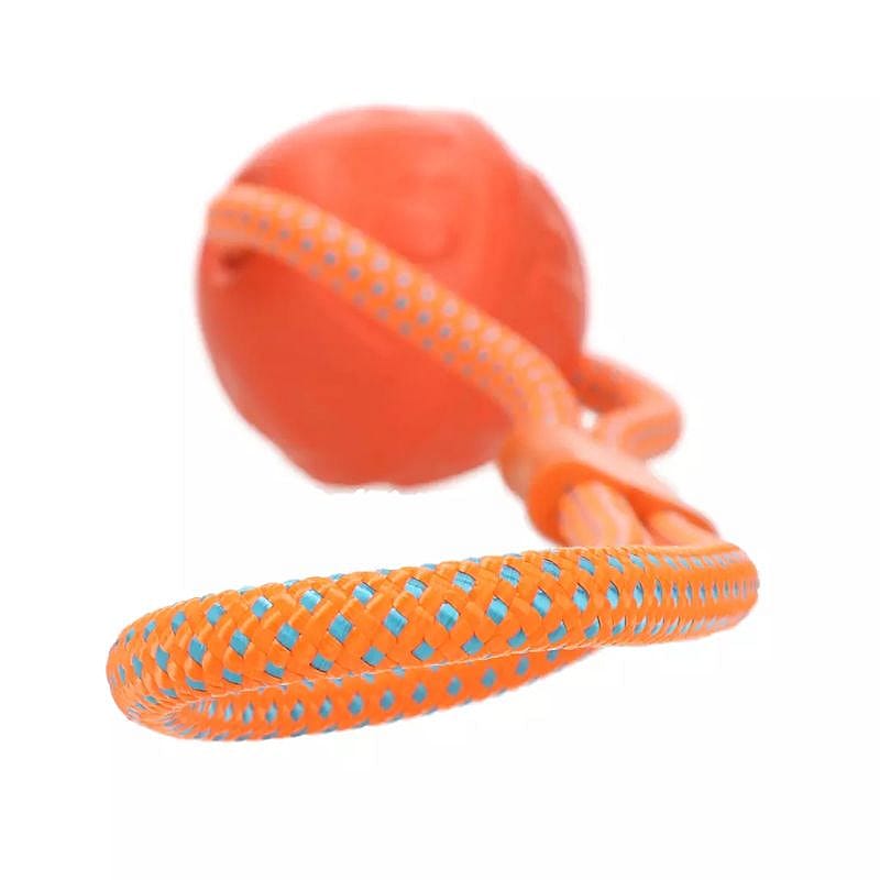 badminton shuttle, oranje bal, bal met touw, mesh handvat, sportaccessoire