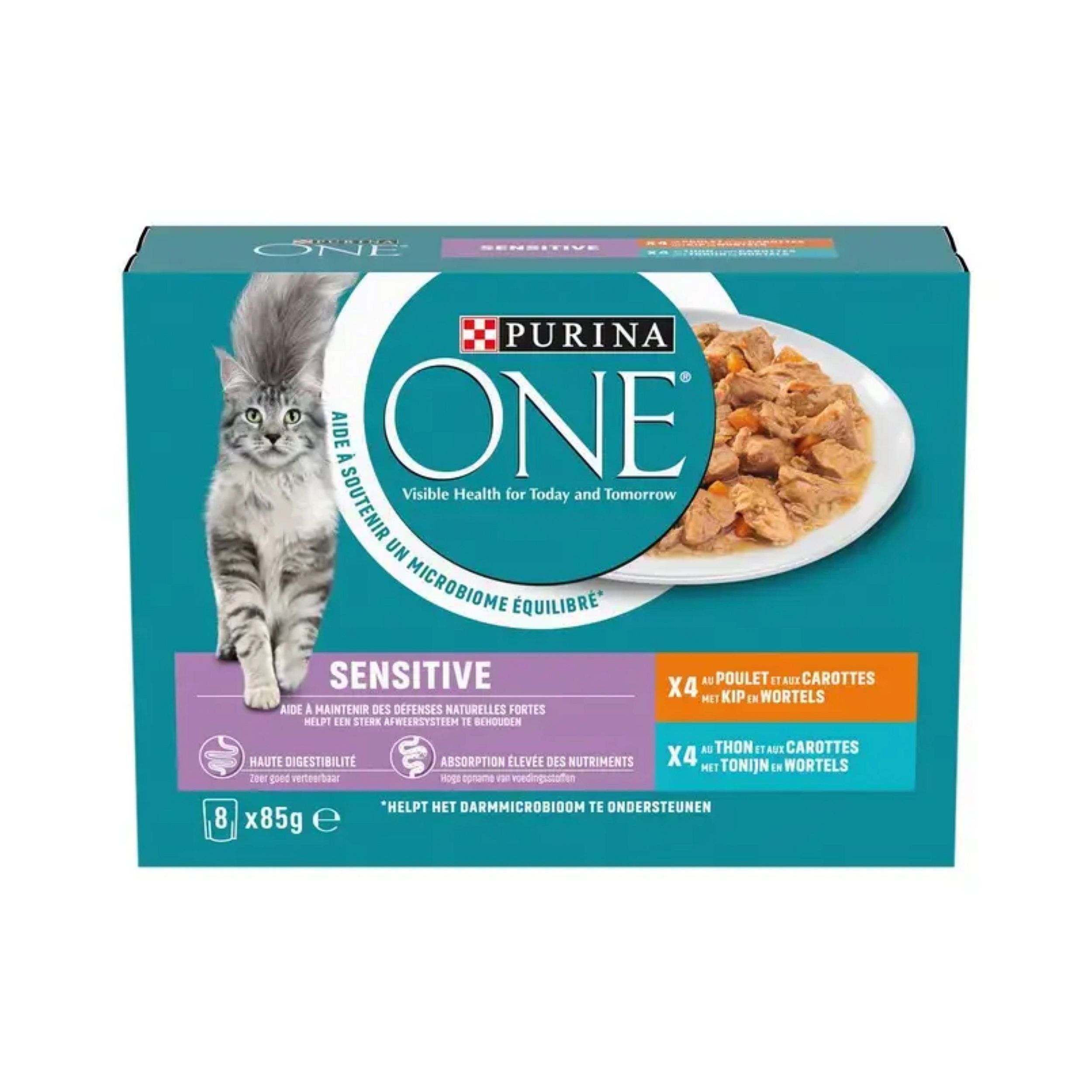 Purina One Sensitive Adult Kat 8 x 85 gram maaltijdzakjes kip & tonijn