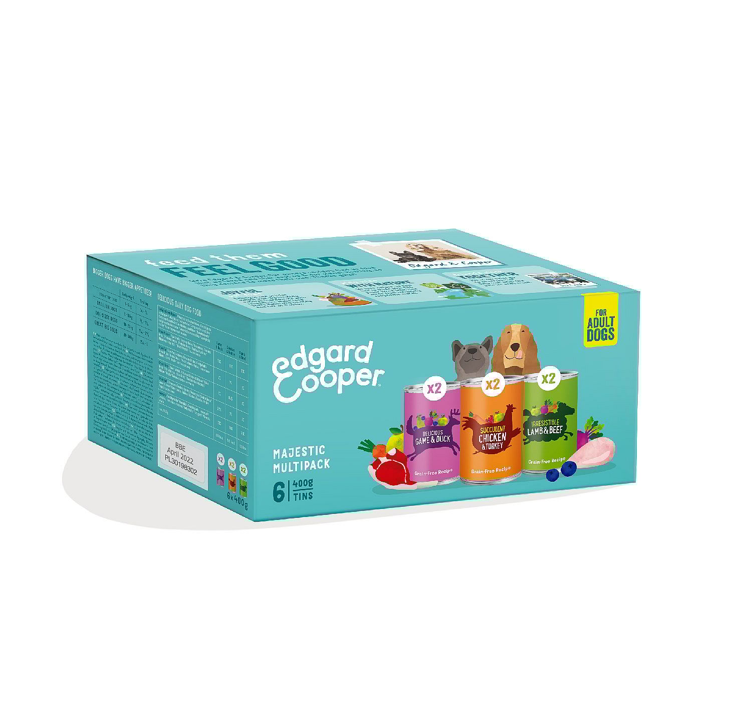 Edgard & Cooper Multipack Kip, Wild, Lam Hond Adult 6 x 400 gram