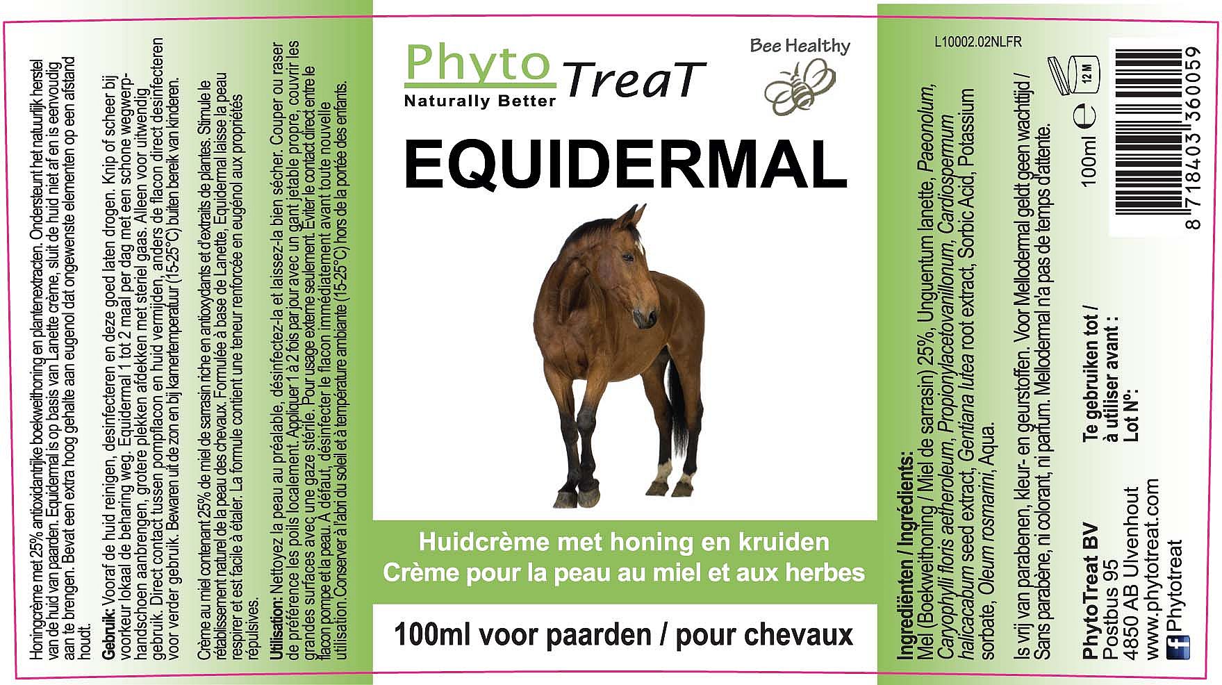 Phytotreat Equidermal Honingzalf Paard Pompflacon 100 ml