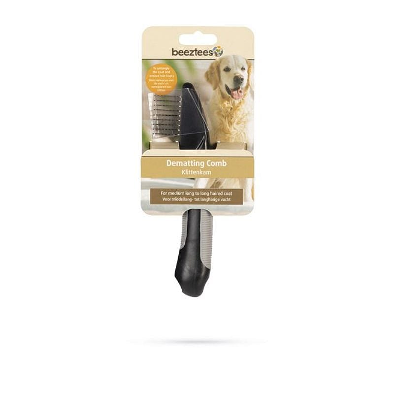 dematting comb, dog brush, pet grooming, dual-sided comb, black handle