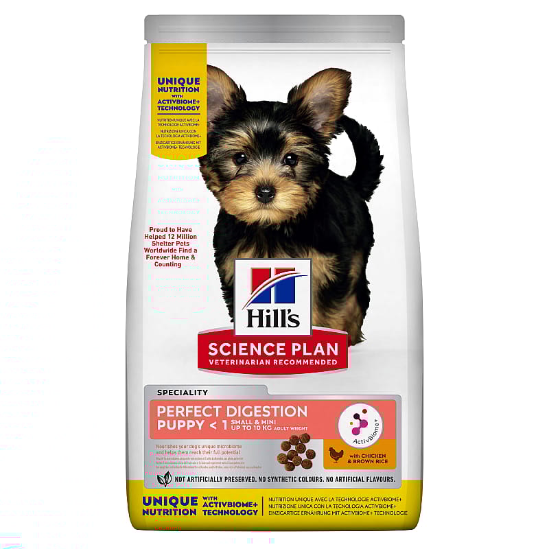 Hills-SciencePlan-Dog-PerfectDigestion-SmallenMini Datumvoordeel (op=op) Hill's Science Plan Perfect Digestion Small & Mini Puppyvoer Kip & Rijst 3 kg