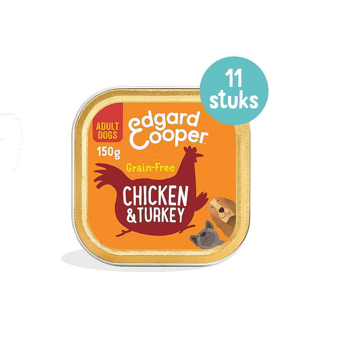 Edgard & Cooper Adult Hondenvoer Kuipjes Kip & Kalkoen 11 x 150 gram