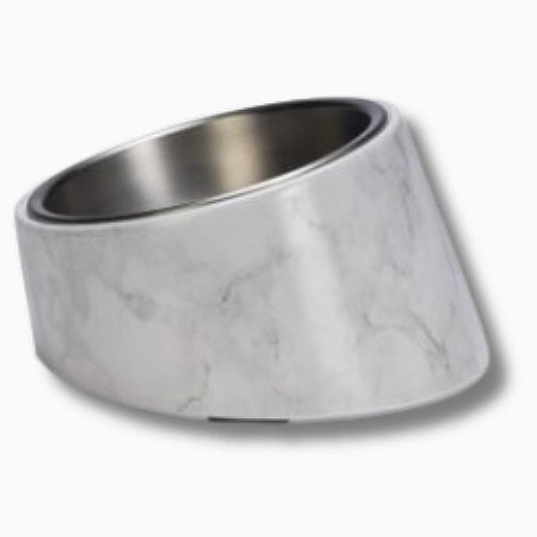 Designed by Lotte Melamine Eet- of Drinkbak Vita Kat Wit - Mat zilveren RVS eetbak