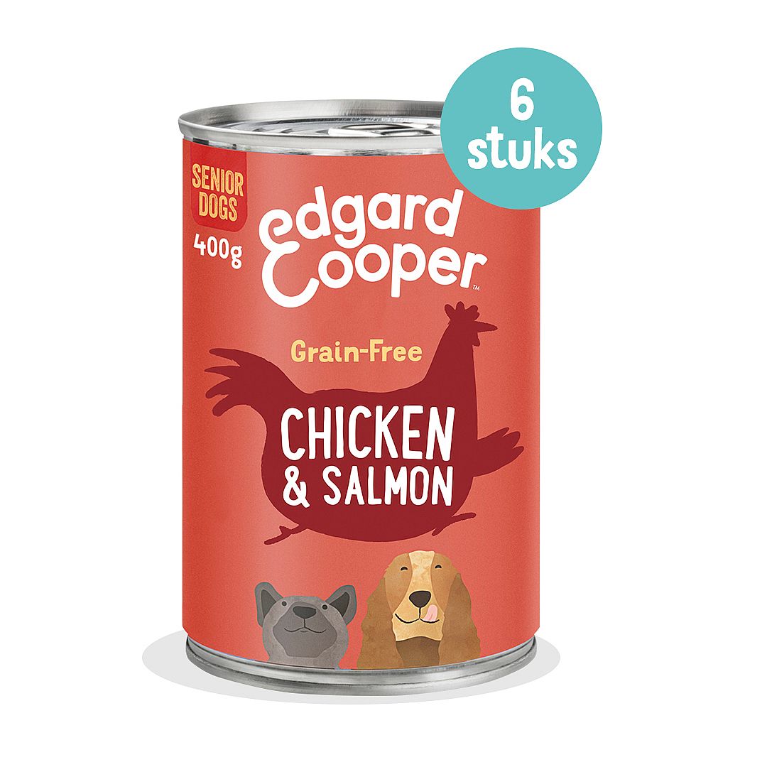 Edgard & Cooper Senior Hondenvoer Blikjes Kip en Zalm 6 x 400 gram