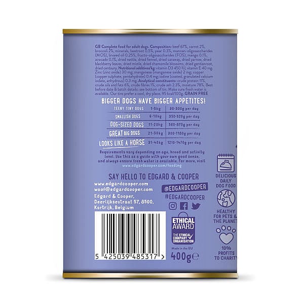 Edgard & Cooper Adult Hondenvoer Blikjes Rund 6 x 400 gram
