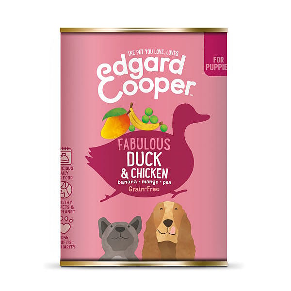 Edgard & Cooper Puppyvoer Blikjes Eend en Kip 6 x 400 gram