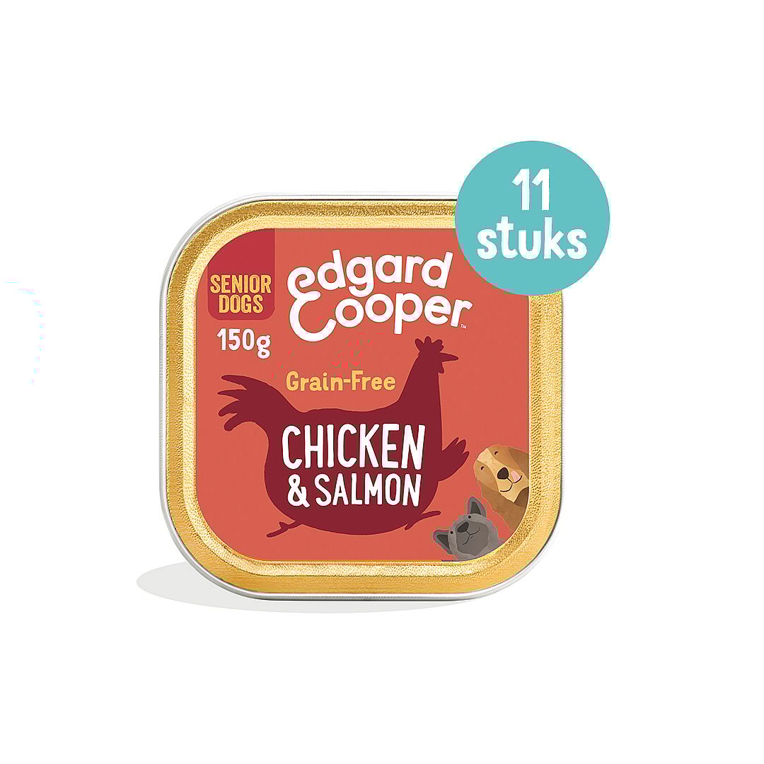 Edgard & Cooper Senior Hondenvoer Kuipjes Kip en Zalm 11 x 150 gram