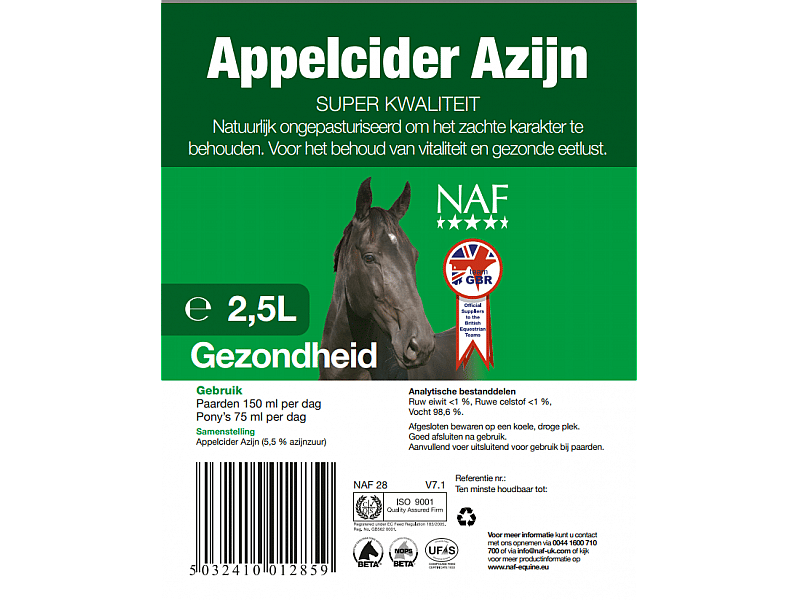 NAF Appelciderazijn – Natuurlijk supplement voor spijsvertering en vitaliteit bij paarden