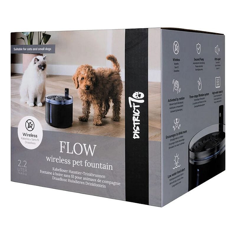 District 70 FLOW 2.2 L Draadloze Drinkfontein Hond Kat Zwart