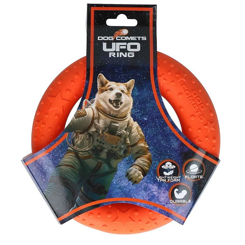 UFO ring, duurzaam, honden speeltje, astronaut, oranje