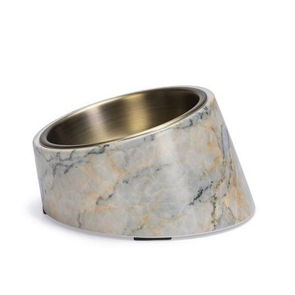 Designed by Lotte Melamine Eet- of Drinkbak Vita Kat Beige - Mat gouden RVS eetbak