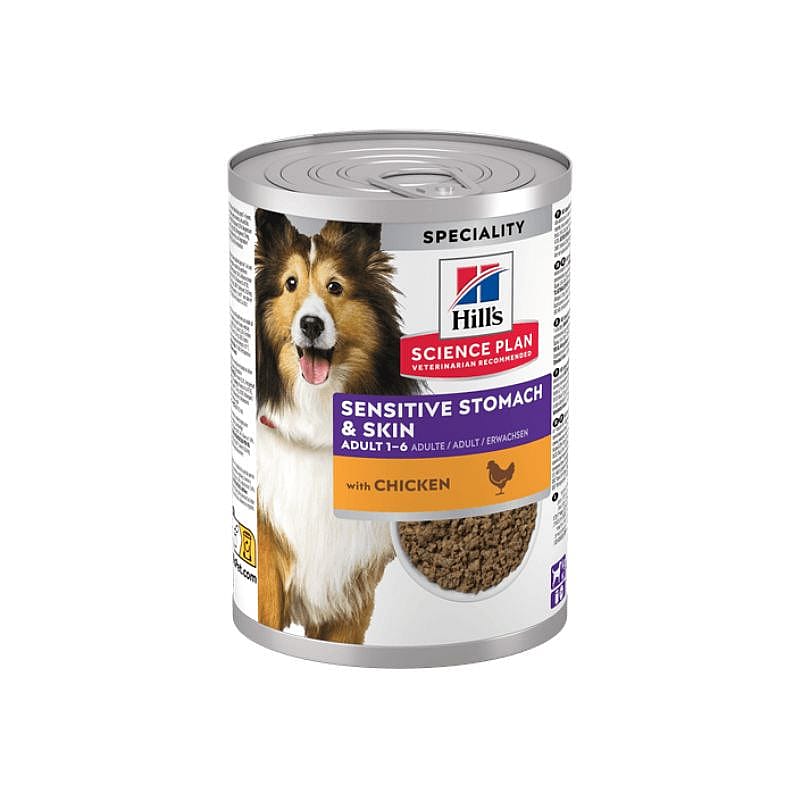 Hill's Science Plan Sensitive Stomach & Skin Adult Hondenvoer met Kip 12 x 370 gram blikjes - Medium breed