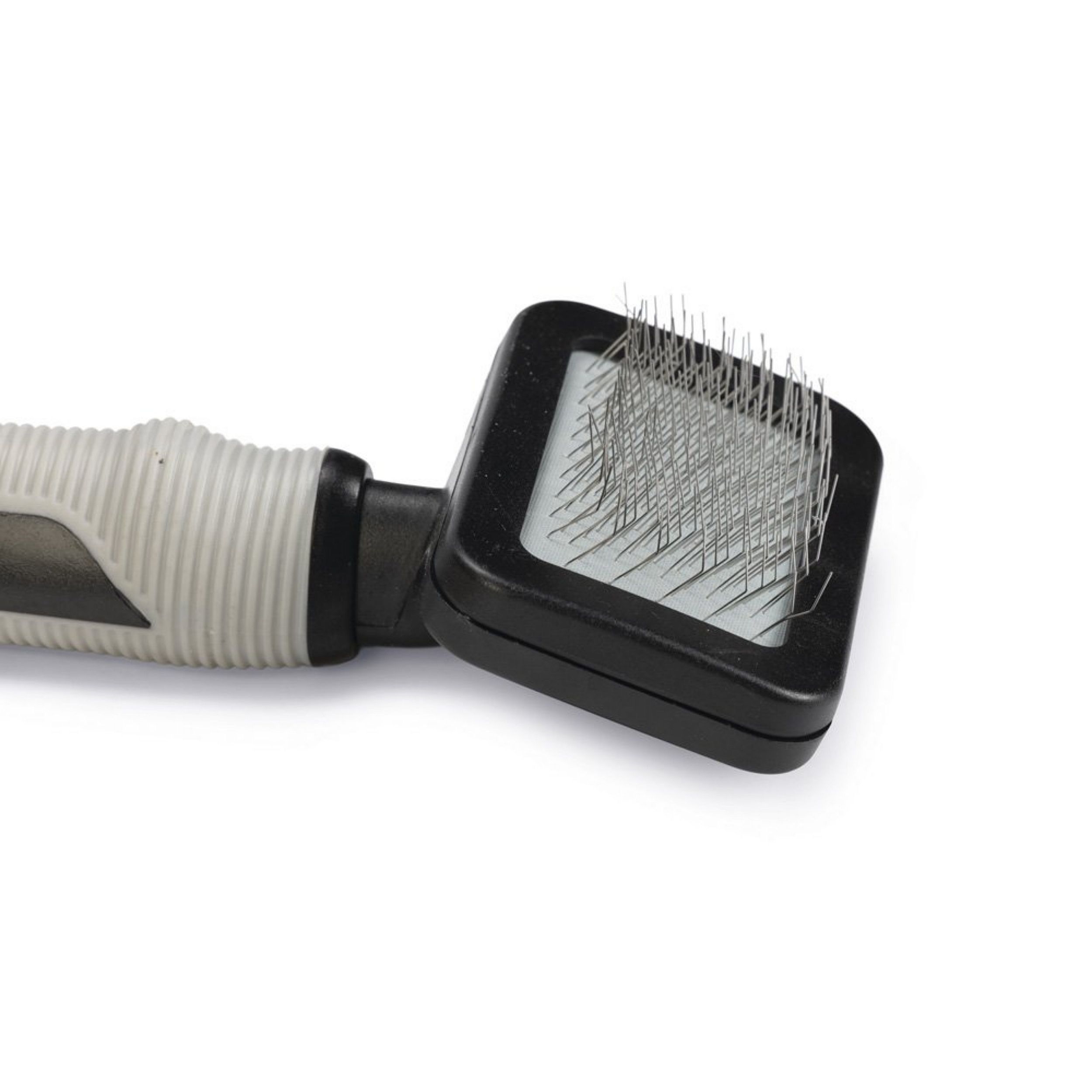 pet grooming comb, slicker brush, fine pins, anti-slip grip, pet grooming tool