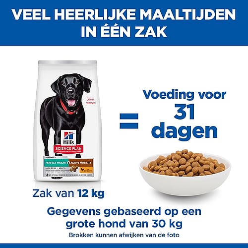 Hill's Science Plan Perfect Weight & Active Mobility Large Breed Adult Hondenvoer met Kip 12 kg