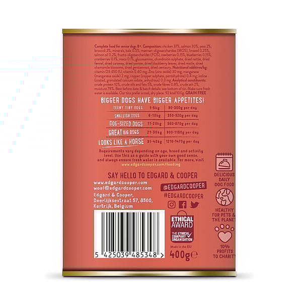 Edgard & Cooper Senior Hondenvoer Blikjes Kip en Zalm 6 x 400 gram