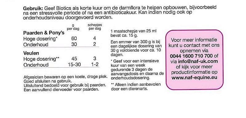 NAF Biotics – Pre- en probiotica voor darmgezondheid bij paarden 800 gram