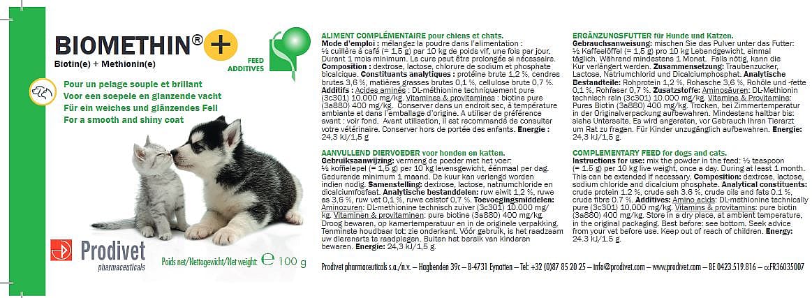 Biomethin+ Prodivet Vacht Hond Kat 100 gram